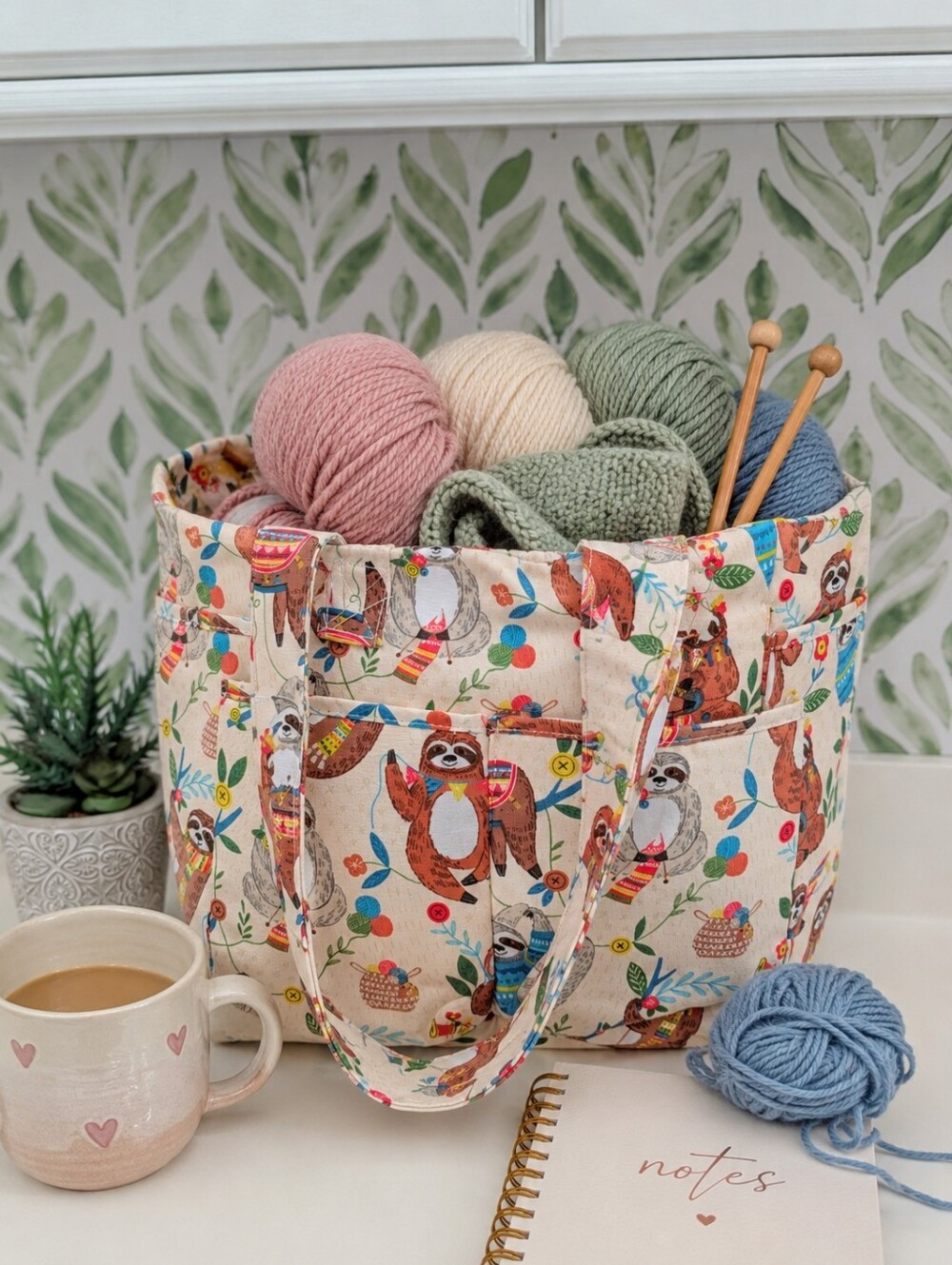Sloths Knitting Print Craft Purse